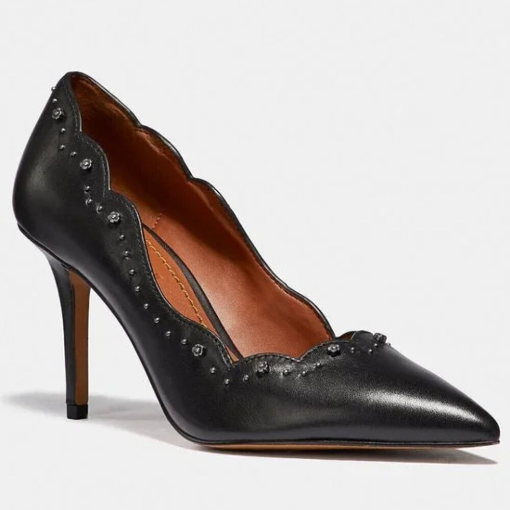Coach Waverly Tea Rose Studded Leather Pumps Black Size 5.5